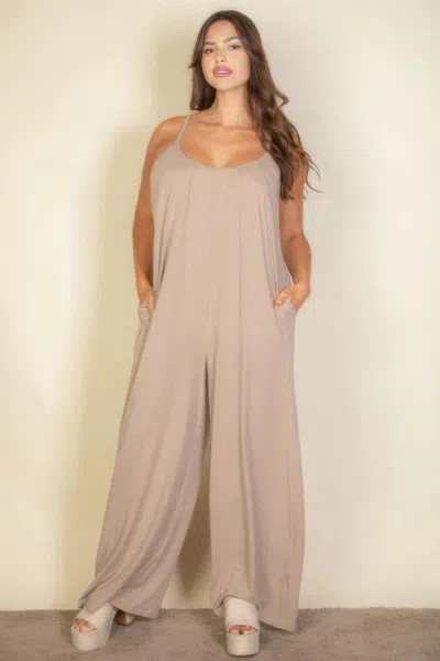 Fashnzfab Plus Spaghetti Strap Solid Wide Jumpsuit In Grey