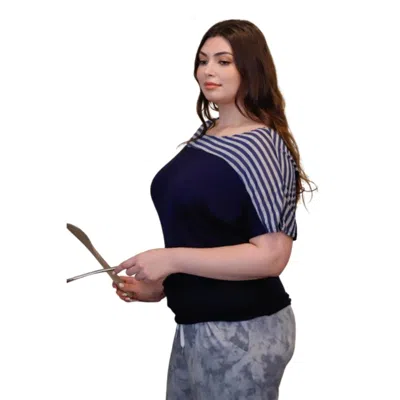 Fashnzfab Plus Stripe Short Sleeve Top In Blue