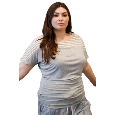 Fashnzfab Plus Stripe Short Sleeve Top In Grey
