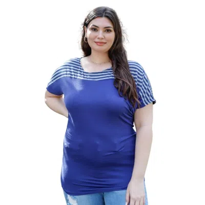 Fashnzfab Plus Stripe Short Sleeve Top In Multi