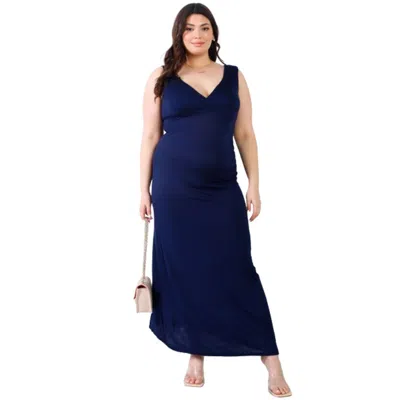Fashnzfab Plus V-neck Sleeveless Maxi Dress In Blue