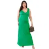 Shop Fashnzfab Plus V-neck Sleeveless Maxi Dress In Green