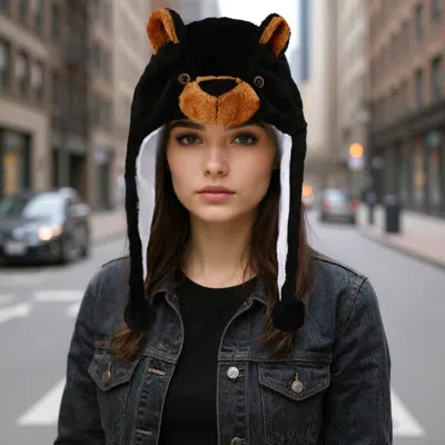 Fashnzfab Plush Bear Ear Flaps Winter Hat In Multi