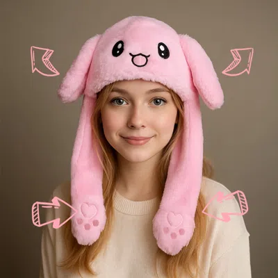 Fashnzfab Plush Bunny Ear Flaps Winter Hat In Pink