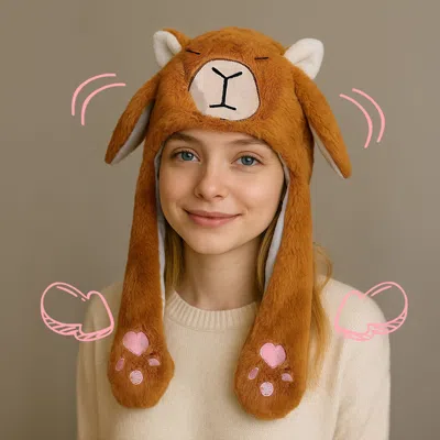 Fashnzfab Plush Capybara Ear Flaps Winter Hat In Brown