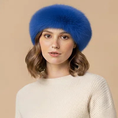 Fashnzfab Plush Faux Fur Round Winter Beret Hat In Blue