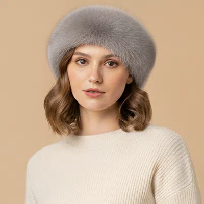 Fashnzfab Plush Faux Fur Round Winter Beret Hat In Gray