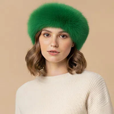 Fashnzfab Plush Faux Fur Round Winter Beret Hat In Green