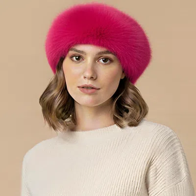 Fashnzfab Plush Faux Fur Round Winter Beret Hat In Pink