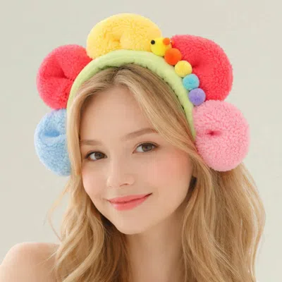 Fashnzfab Plush Floral Caterpillar Pom Headband In Multi