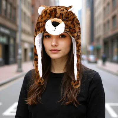 Fashnzfab Plush Leopard Ear Flaps Winter Hat In Multi