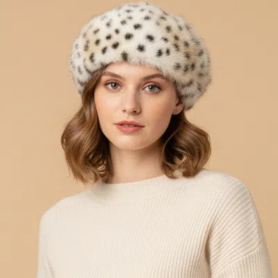 Fashnzfab Plush Leopard Pattern Faux Fur Round Winter Beret Hat In Multi