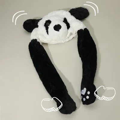Fashnzfab Plush Panda Ear Flaps Winter Hat In Black