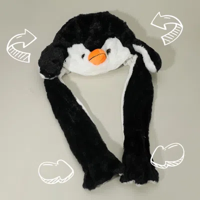 Fashnzfab Plush Penguin Ear Flaps Winter Hat In Black