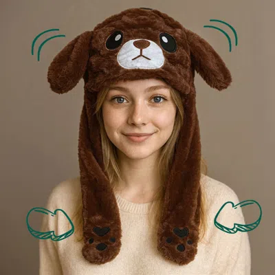Fashnzfab Plush Puppy Ear Flaps Winter Hat In Brown