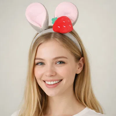 Fashnzfab Plush Strawberry Accent Easter Bunny Ear Headband In Red