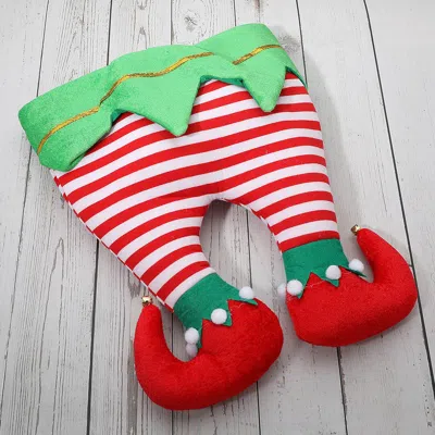 Fashnzfab Plush Striped Elf Jingle Bells Hat In Red