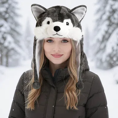 Fashnzfab Plush Wolf Ear Flaps Winter Hat In Gray