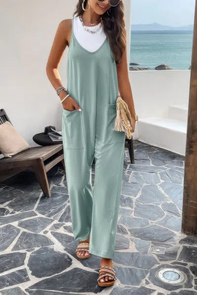 Fashnzfab Pocketed Spaghetti Strap Loose Sleeveless Jumpsuit