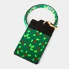Fashnzfab Poinsettia Leaf Printed Faux Leather Card Holder Keychain / Bracelet In Green