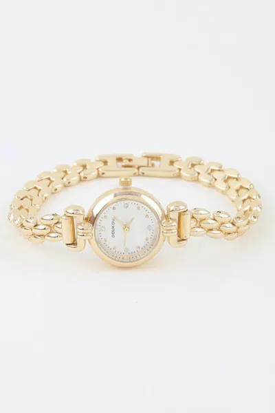 Fashnzfab Polished Box Chain Watch Bracelet In Gold