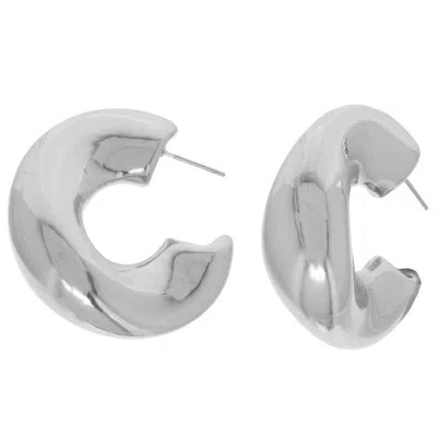 Fashnzfab Polished Chunky Hoop Earrings In Silver