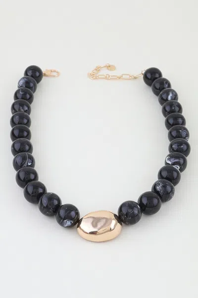 Fashnzfab Polished Marble Beaded Pendant Necklace In Black