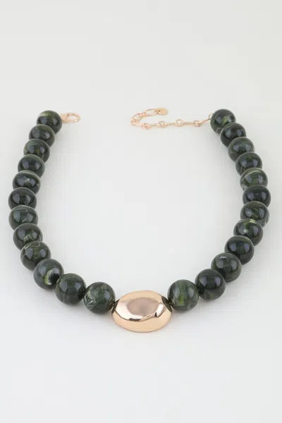 Fashnzfab Polished Marble Beaded Pendant Necklace In Green