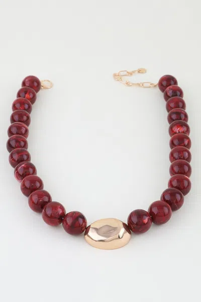 Fashnzfab Polished Marble Beaded Pendant Necklace In Red