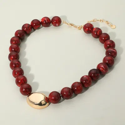 Fashnzfab Polished Metal Bean Accent Bold Marbled Ball Beaded Statement Necklace In Brown