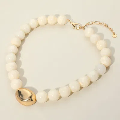 Fashnzfab Polished Metal Bean Accent Bold Marbled Ball Beaded Statement Necklace In Gold
