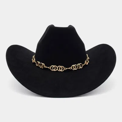 Fashnzfab Polished Metal Chain Accent Sculpted Western Cowboy Fedora Hat In Multi