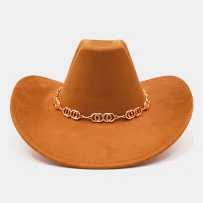 Fashnzfab Polished Metal Chain Accent Sculpted Western Cowboy Fedora Hat In Red