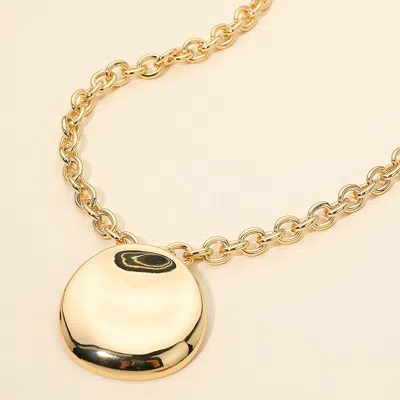 Fashnzfab Polished Metal Organic Round Pendant Chunky Chain Necklace In Gold