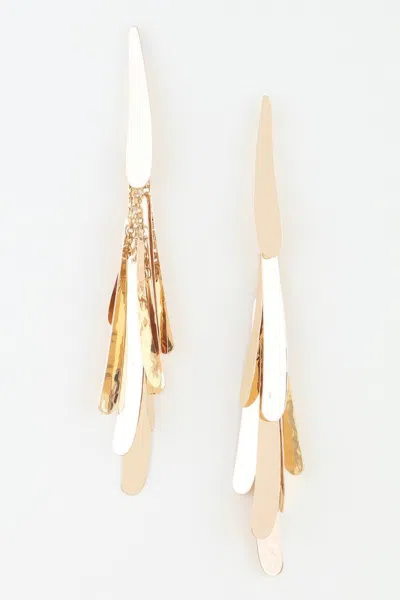 Fashnzfab Polished Modern Feather Drop Earrings In Gold