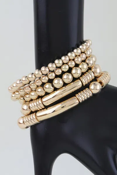 Fashnzfab Polished Multi Beaded Tube Bracelet In Gold