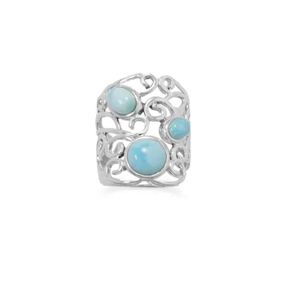 Fashnzfab Polished Ornate Larimar Ring In Silver