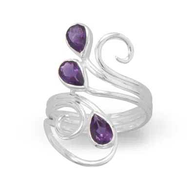 Fashnzfab Polished Scroll Design Amethyst Ring In Purple