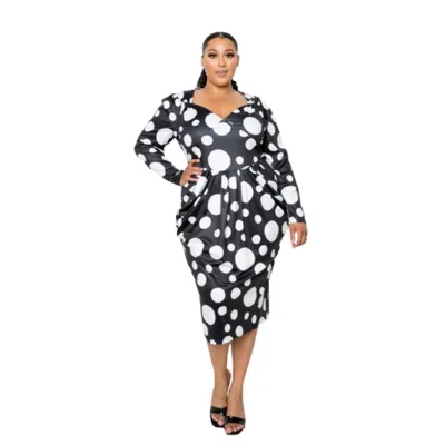Fashnzfab Polka Dot Drop Waist Ruched Midi Dress In Multi