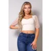 Fashnzfab Polka Dot Mesh Puff Sleeve Contrast Fashion Top In White