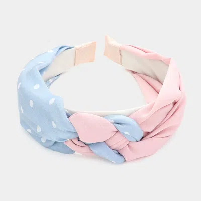 Fashnzfab Polka Dot Patterned Braided Headband In Blue