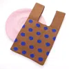Fashnzfab Polka Dot Patterned Knit Tote Bag In Brown
