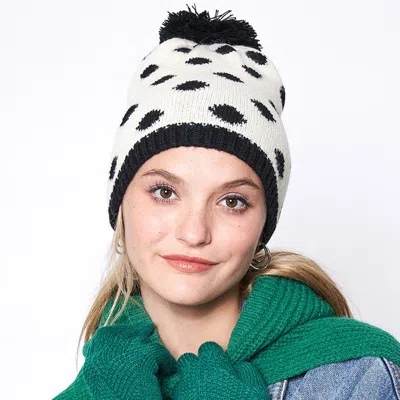 Fashnzfab Polka Dot Pom Pom Beanie Hat In Black