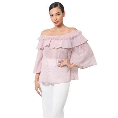 Fashnzfab Polka Dot Sheer Off Shoulder Top In Multi