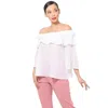 Fashnzfab Polka Dot Sheer Off Shoulder Top In White