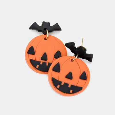 Fashnzfab Polymer Clay Bat Pumpkin Link Dangle Earrings In Orange