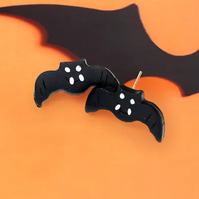 Fashnzfab Polymer Clay Bat Stud Earrings In Black