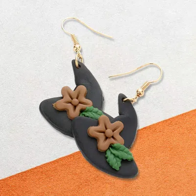 Fashnzfab Polymer Clay Witch Hat Dangle Earrings - Black In Gold