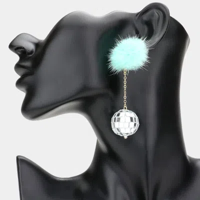 Fashnzfab Pom Pom Disco Ball Link Dangle Earrings In Green