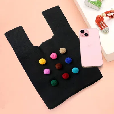 Fashnzfab Pom Pom Embellished Knit Tote Bag In Black